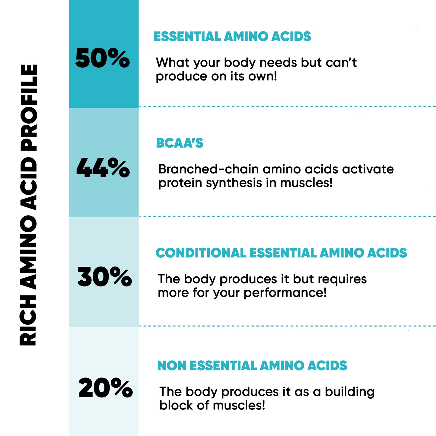 Chart detailing different types of amino acids and their roles in the body.