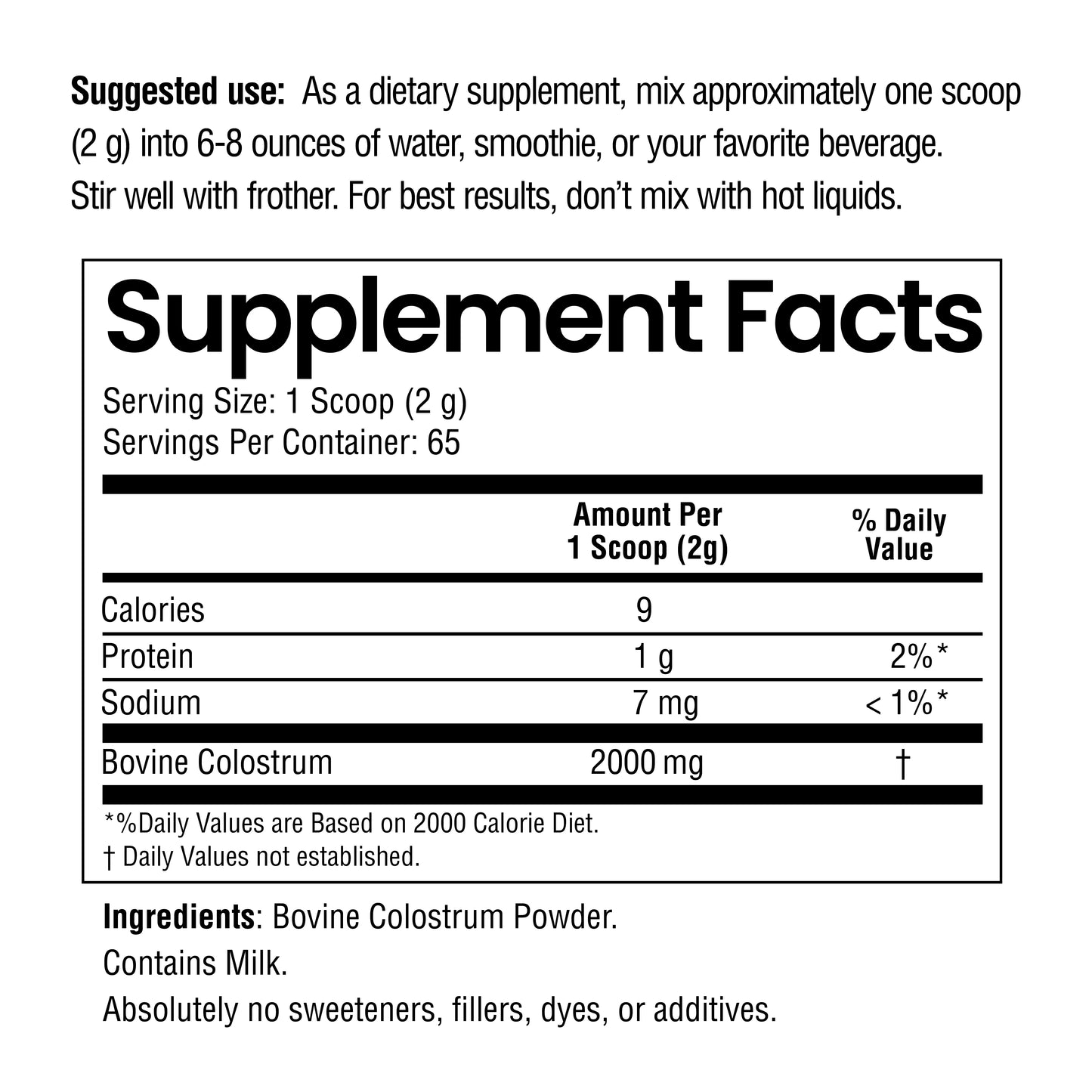 Supplement label with dietary supplement facts and ingredients on a white background