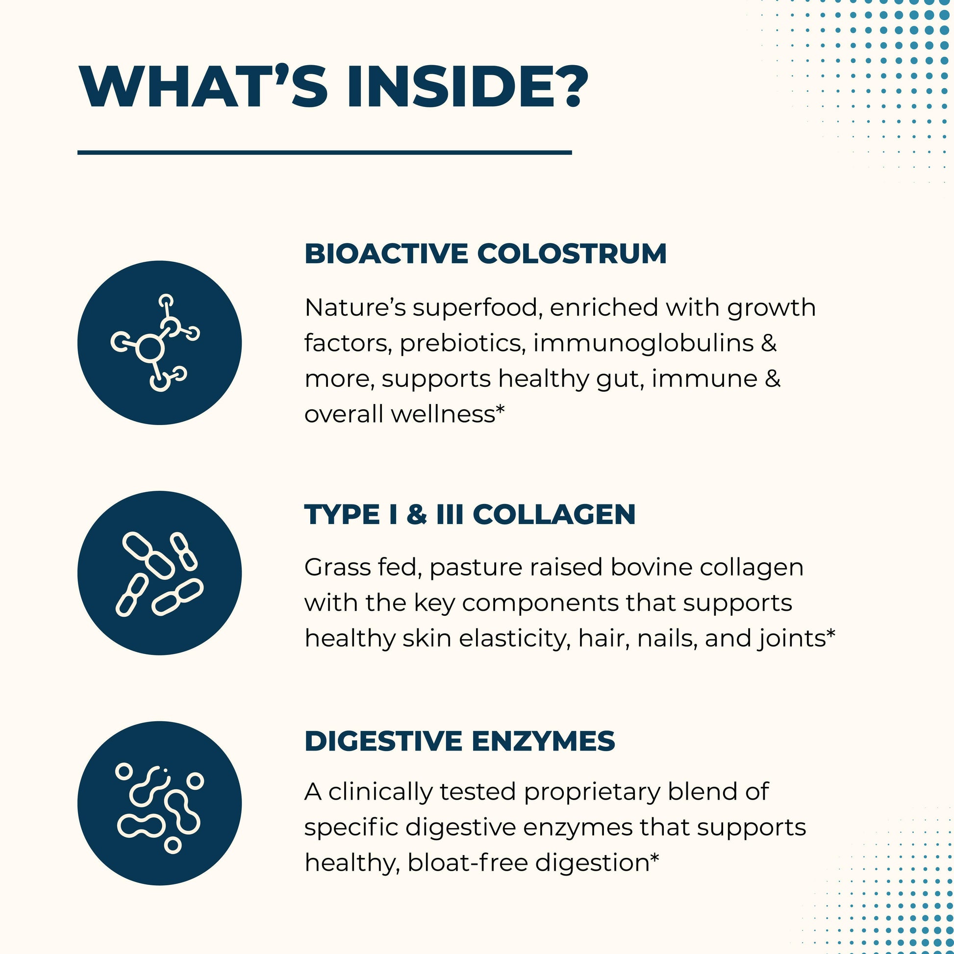 Packed with bioactive colostrum, collagen, and enzymes to support gut health, skin elasticity, joints, and digestion