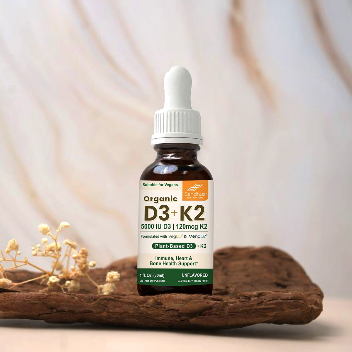 Organic Vitamin D3 + K2 Vegetarian Liquid Drops