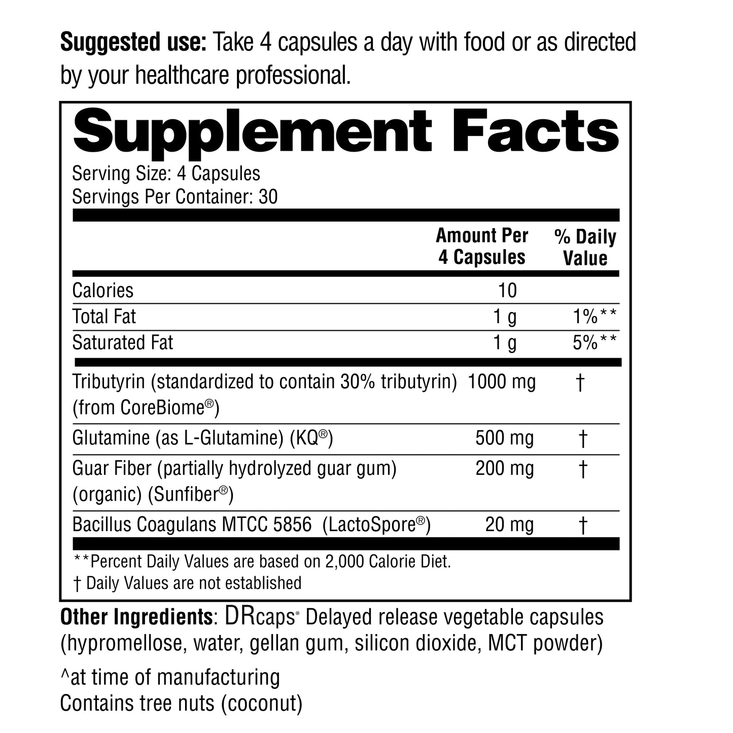 Supplement label with detailed nutritional information and suggested use.