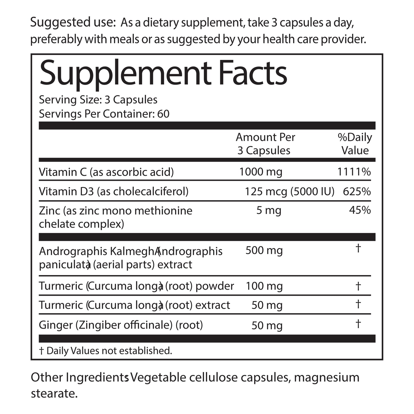Supplement facts label with detailed nutritional information on a white background