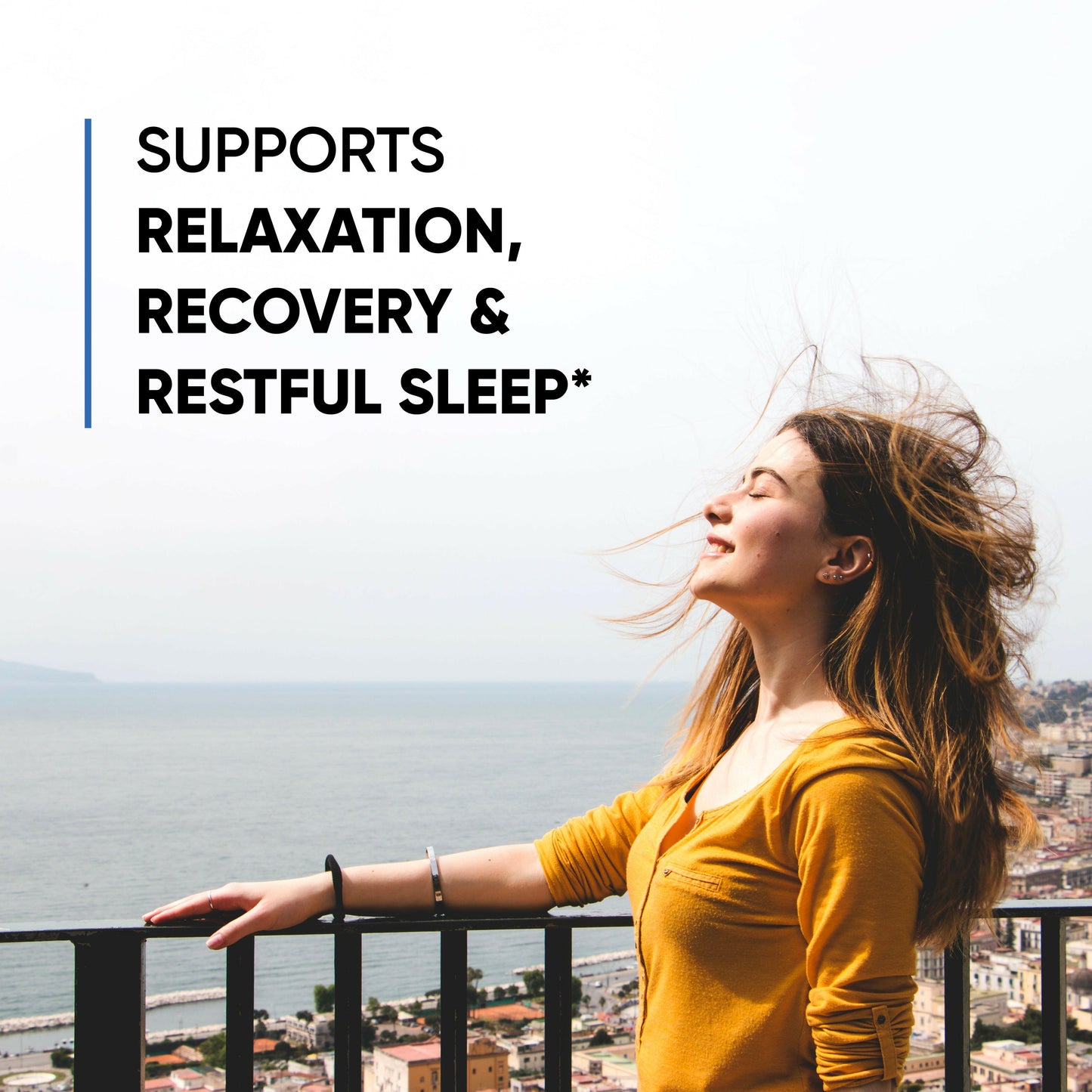 Woman enjoying fresh air outdoors, representing Sandhus Magnesium Glycinate benefits for relaxation, recovery & restful sleep.