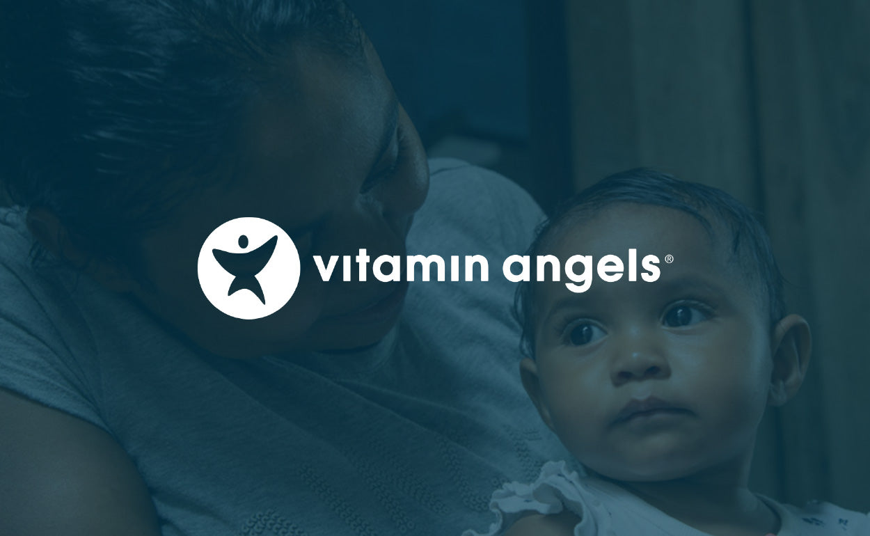 Vitamin Angels banner showing child with mother, supporting nutrition for women and kids.