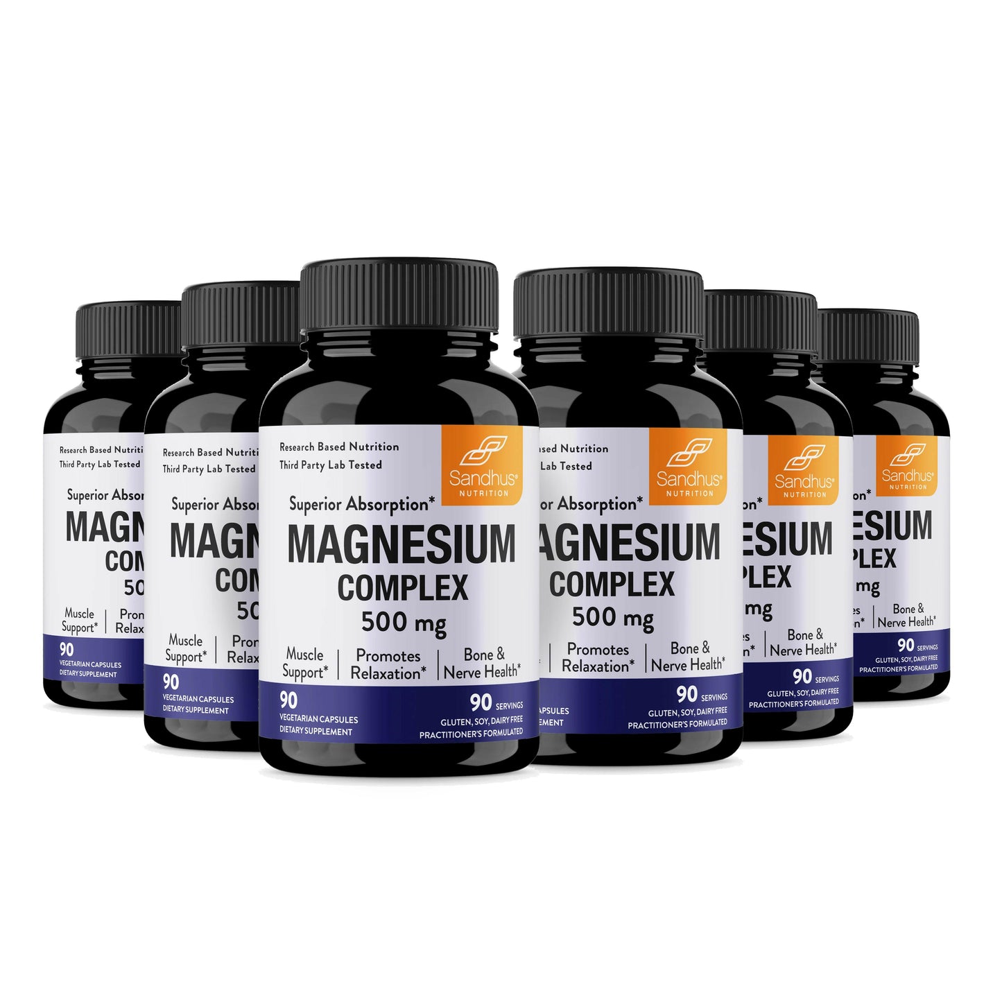 Bottles of Sandhu Magnesium Complex on a white background