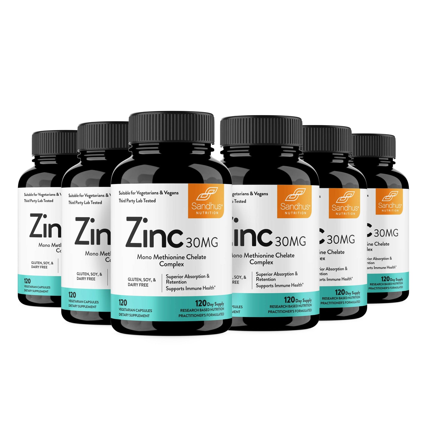 Multiple bottles of Zinc supplements on a white background