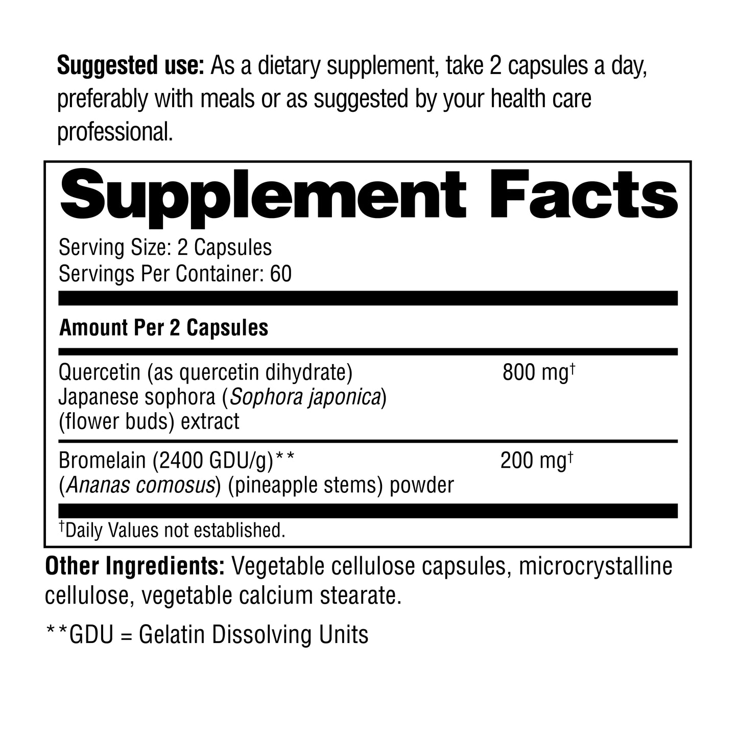 Supplement facts label with detailed ingredient information on a white background