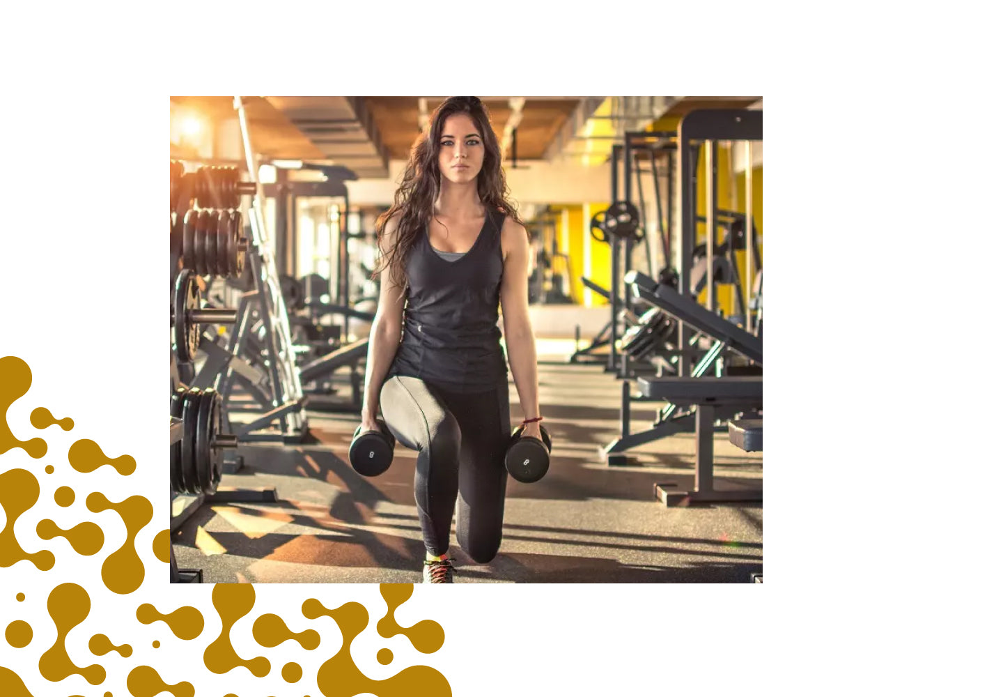 Woman performing dumbbell lunges in fitness center, symbolizing strength, and endurance.