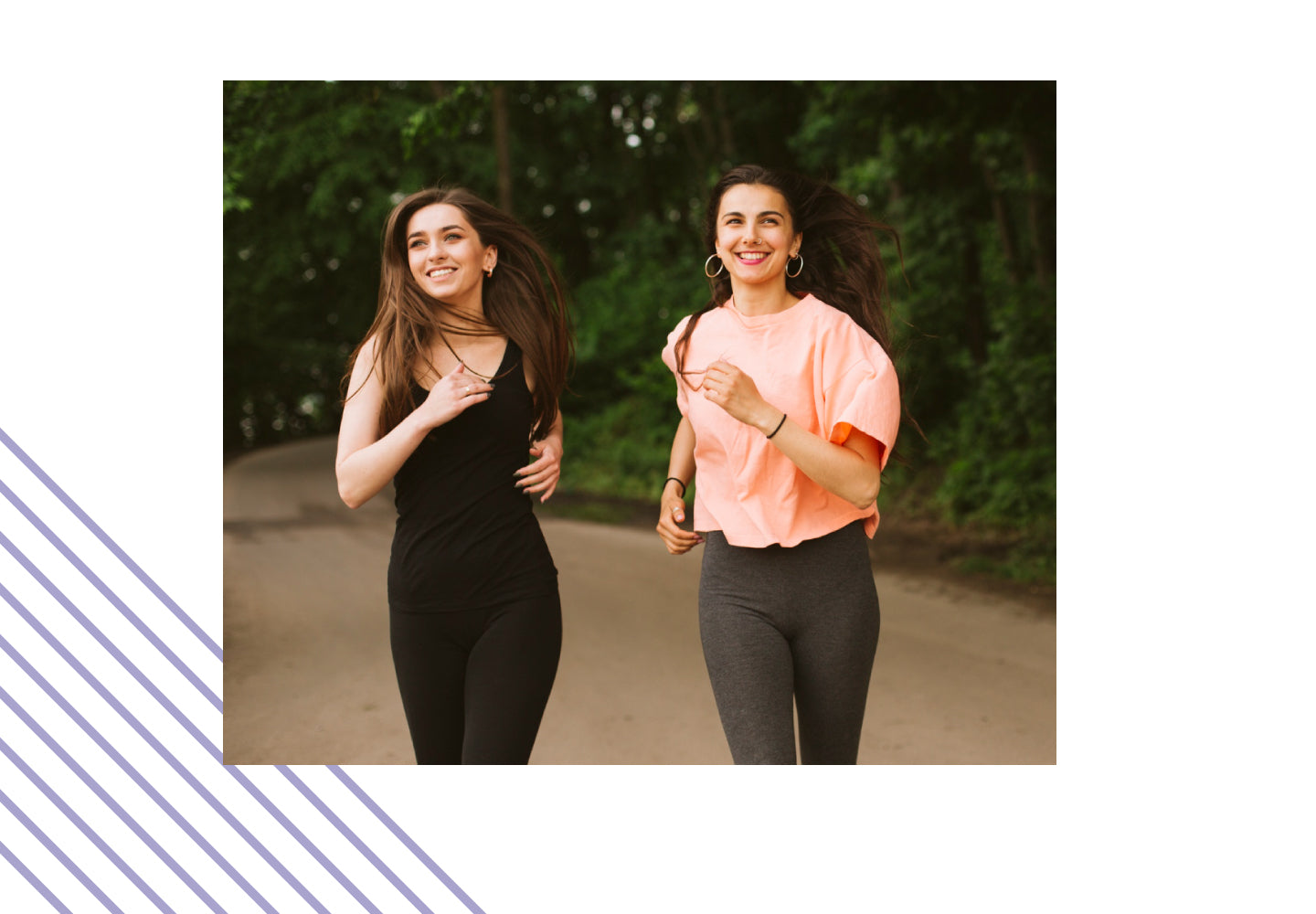 Two young women jogging outdoors, representing active lifestyle and wellness support.