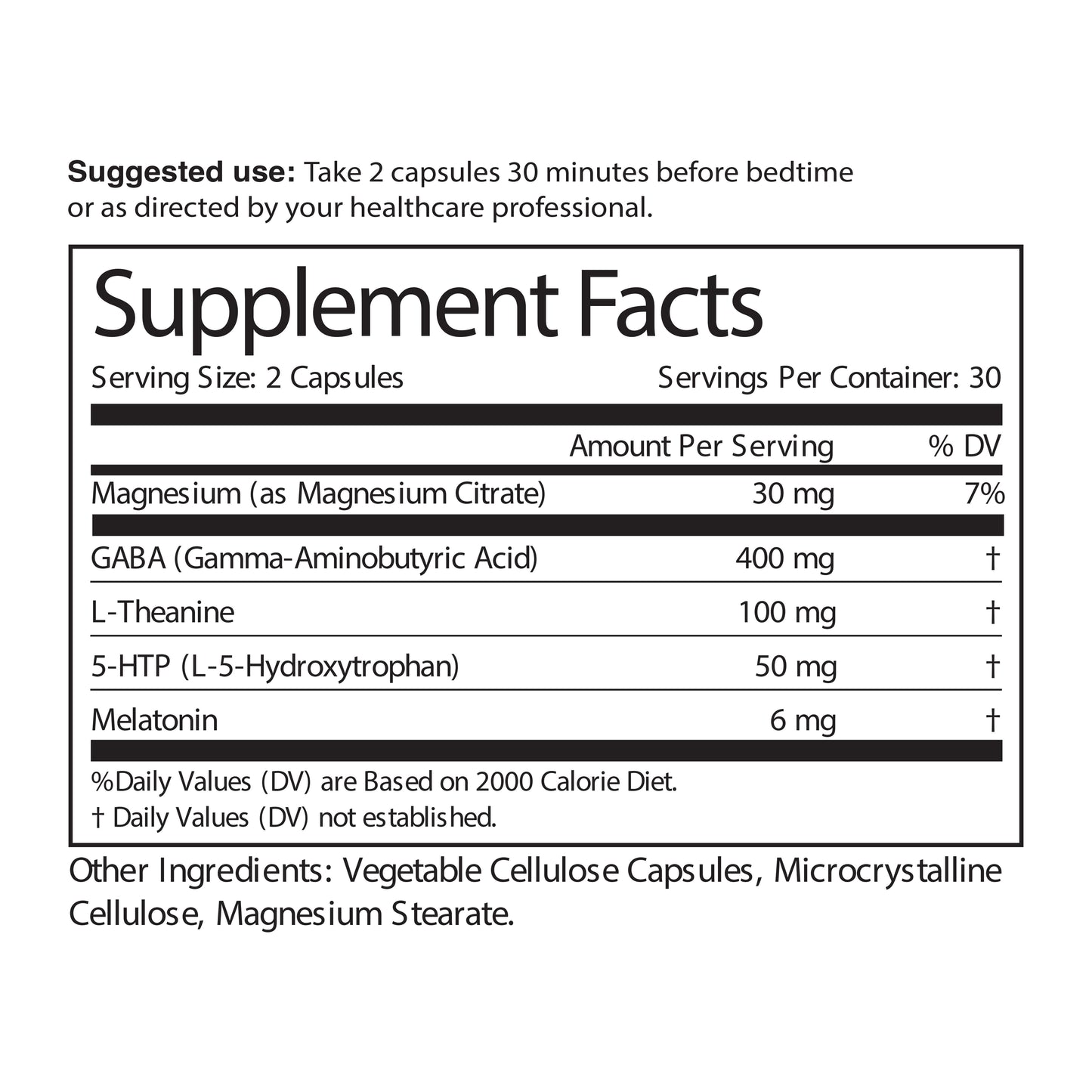 Supplement facts label with various ingredients and their amounts on a white background