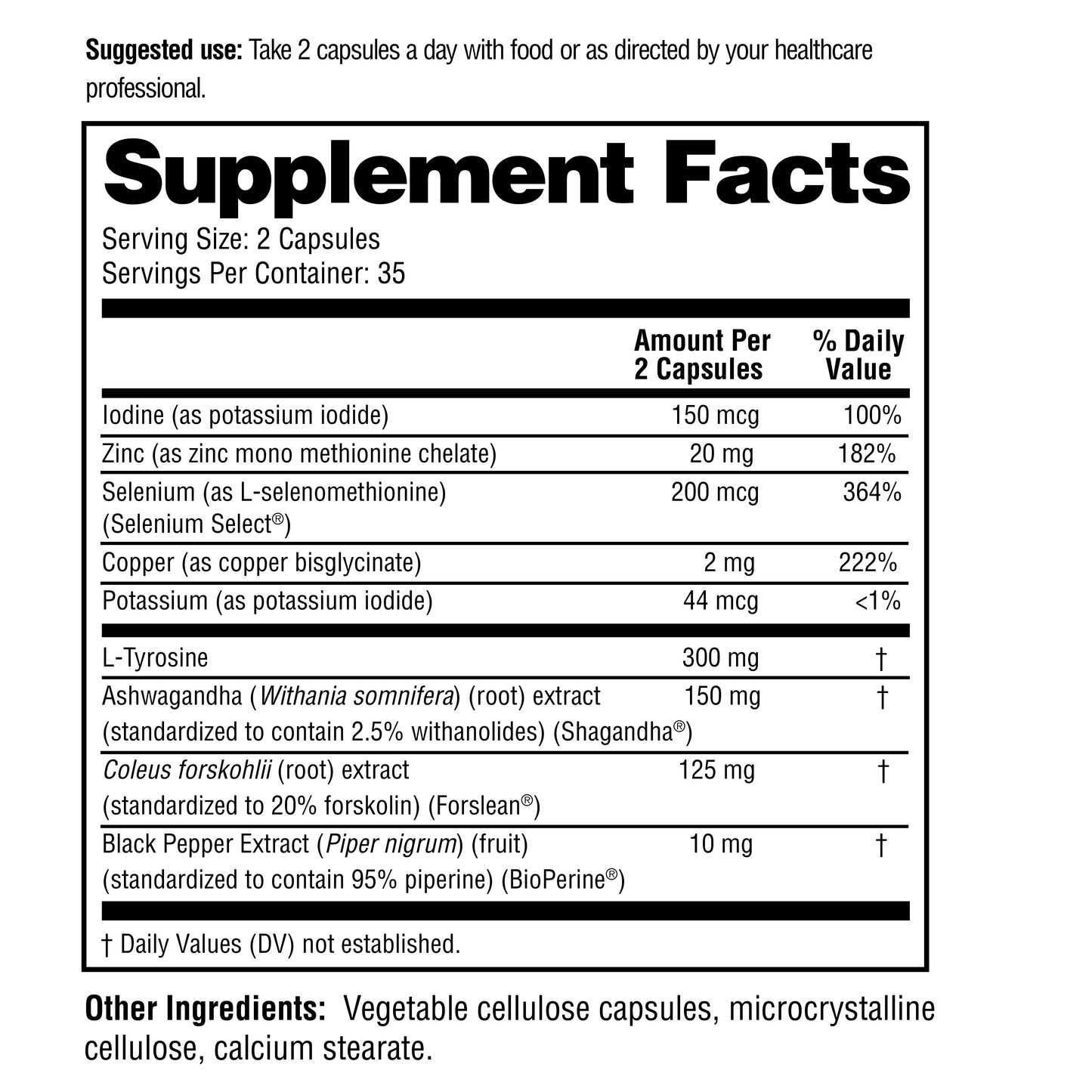 Supplement label with detailed nutritional information and suggested use.
