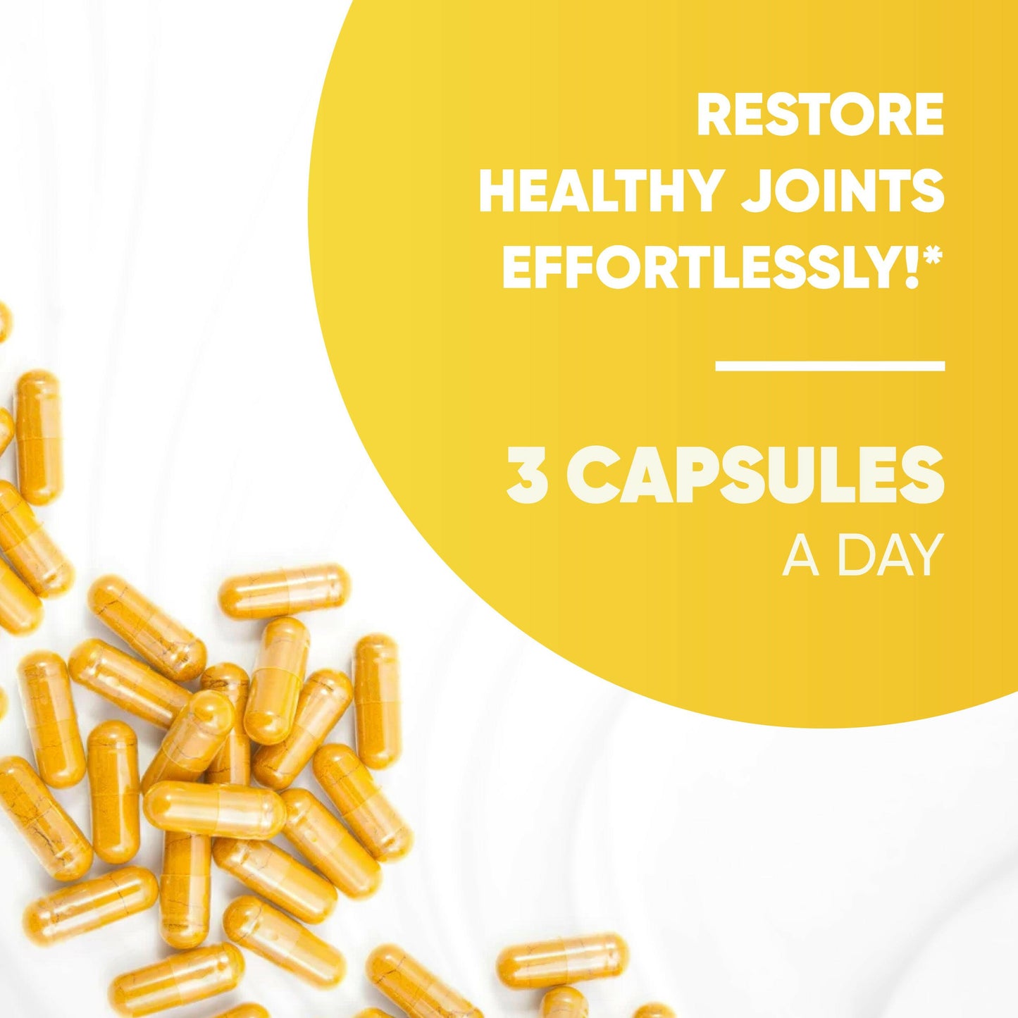 Yellow capsules with text promoting joint health on a white background