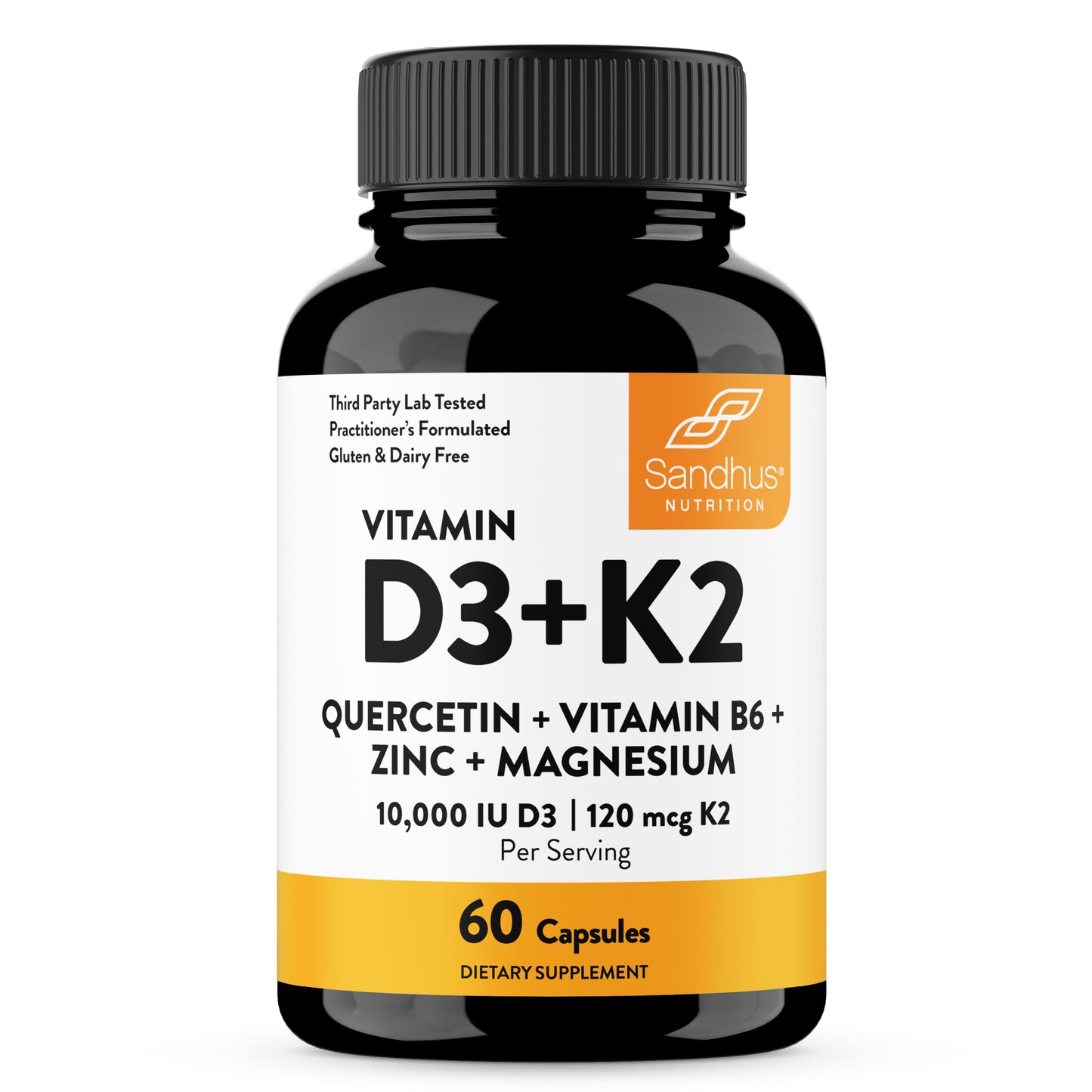 Vitamin D3+K2 Supplement with Quercetin - 10000 IU D3, 120 mcg K2 - 60 Ct