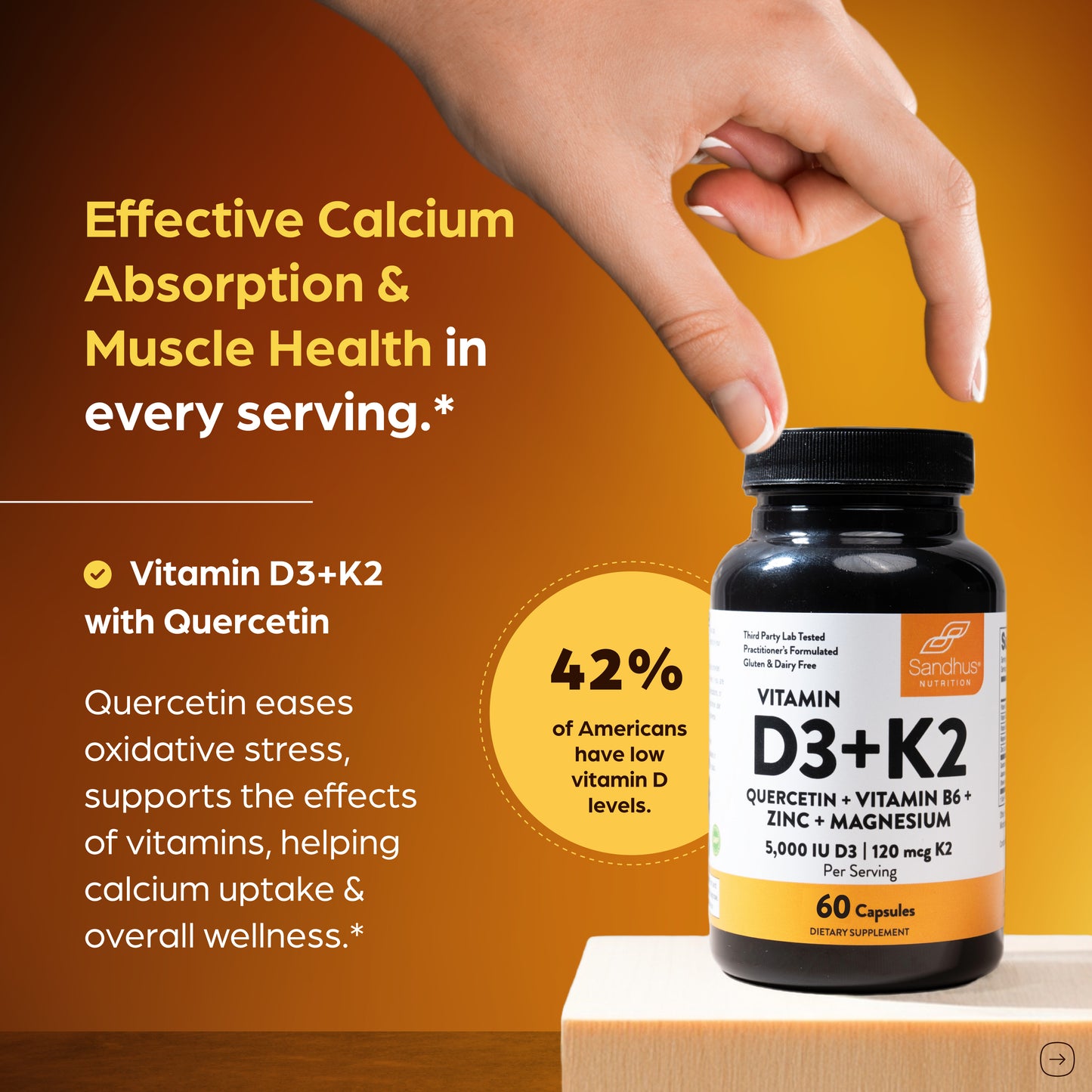 Vitamin D3 & K2 Capsules - 60 Ct
