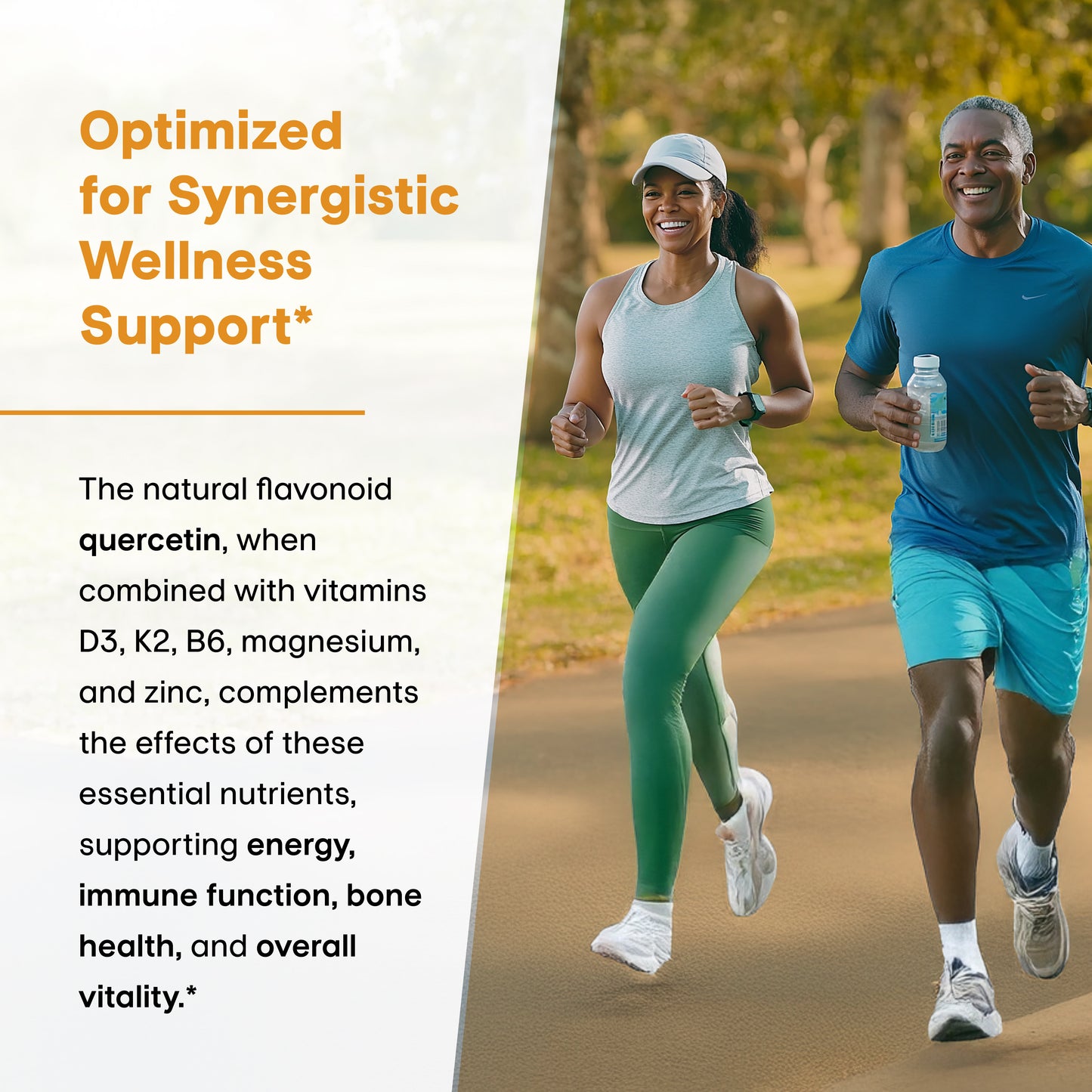 Two adults jogging outdoors, Supporting active lifestyle and wellness balance.
