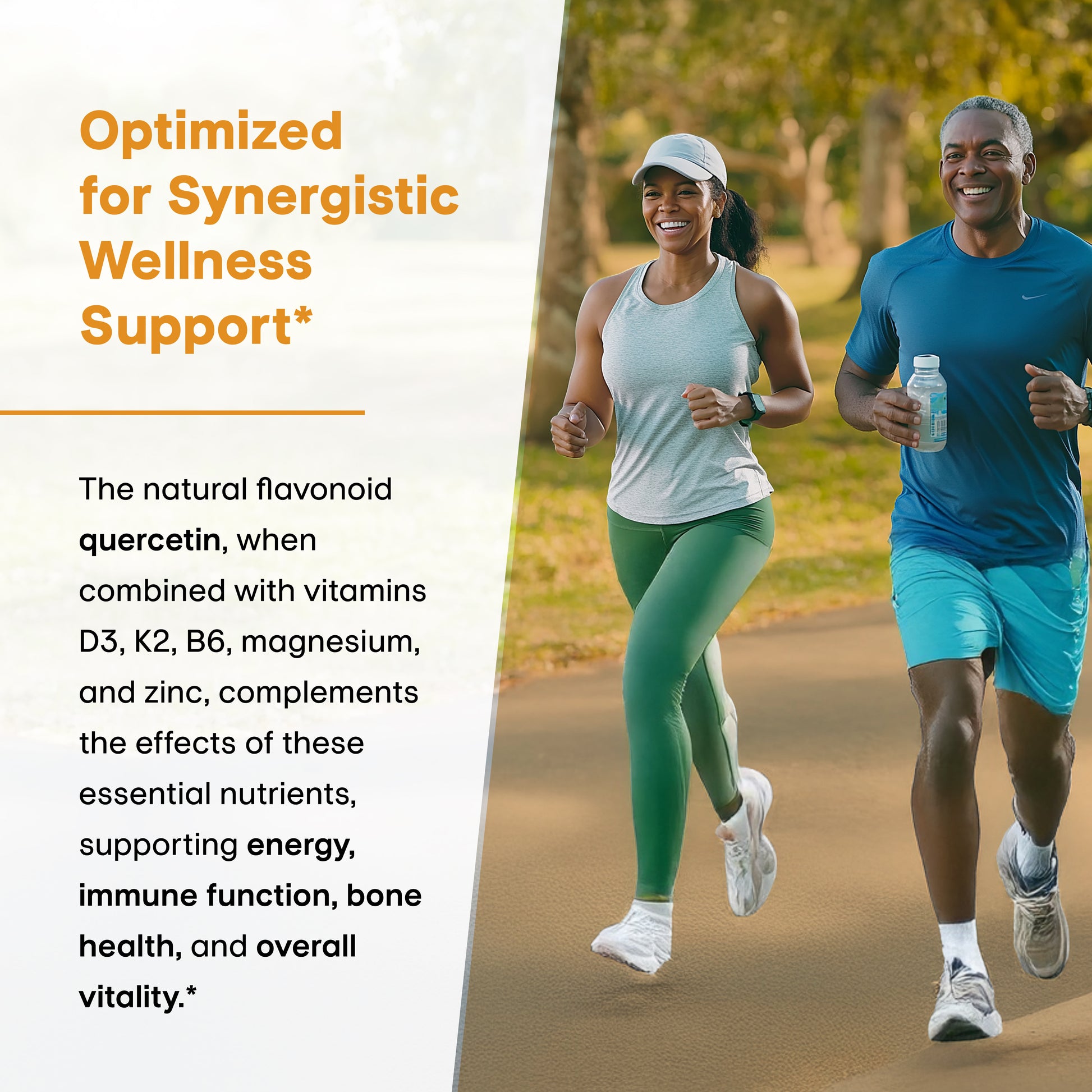 Two adults jogging outdoors, Supporting active lifestyle and wellness balance.