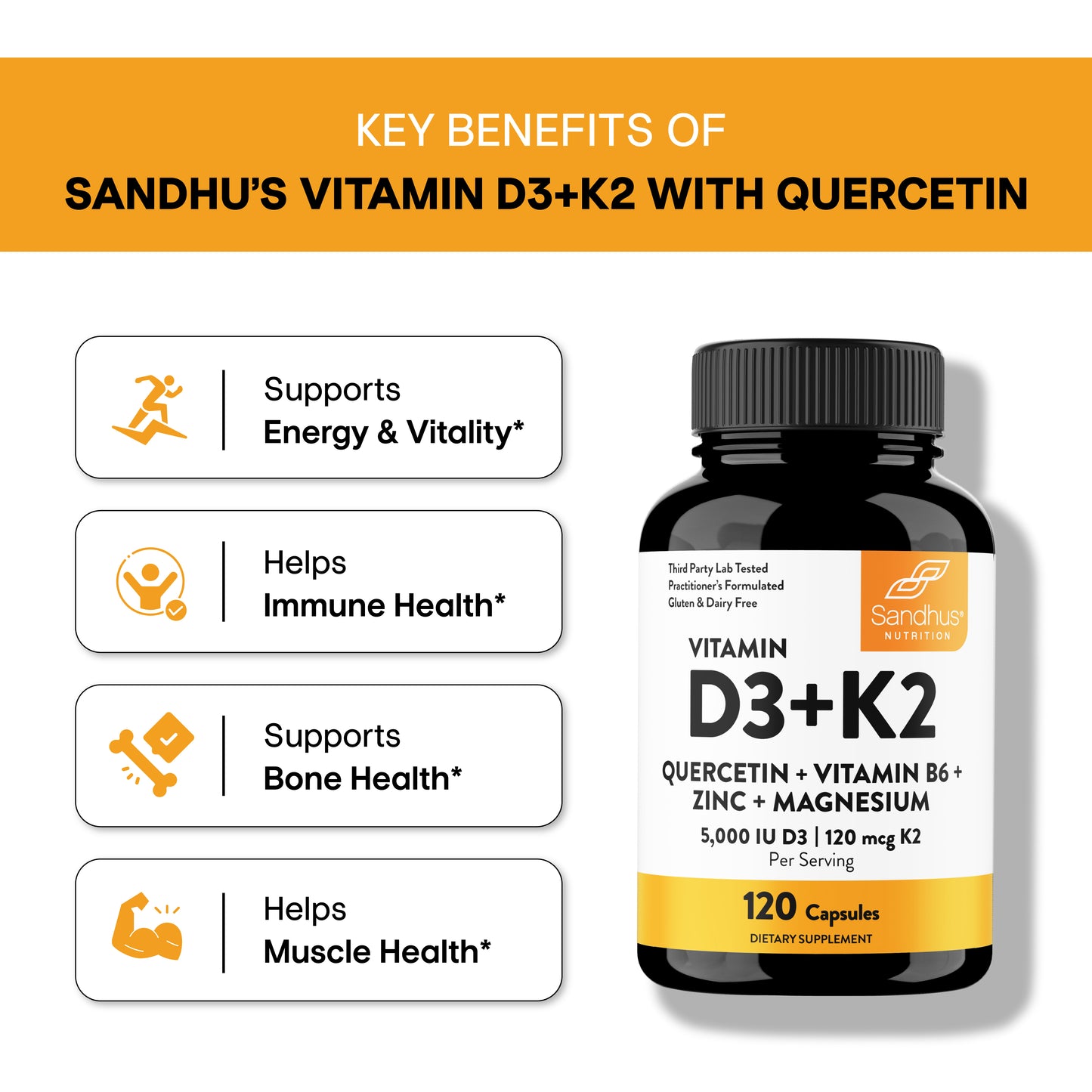 Vitamin D3 & K2 Capsules - 120 Ct