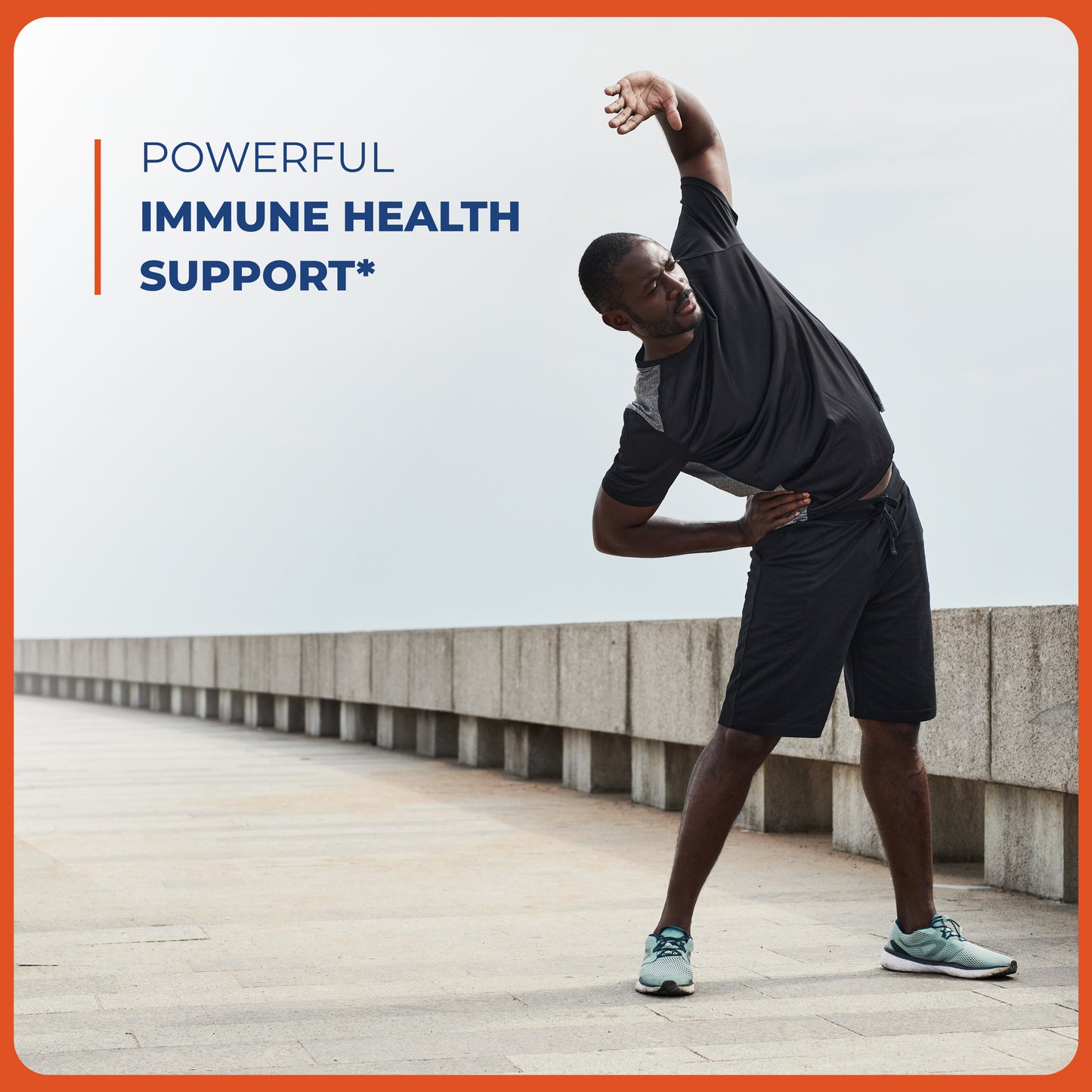 Fit man in athletic wear performing side lunge outdoors, representing bone strength, mobility, and wellness supported by Vitamin D3 + K2.