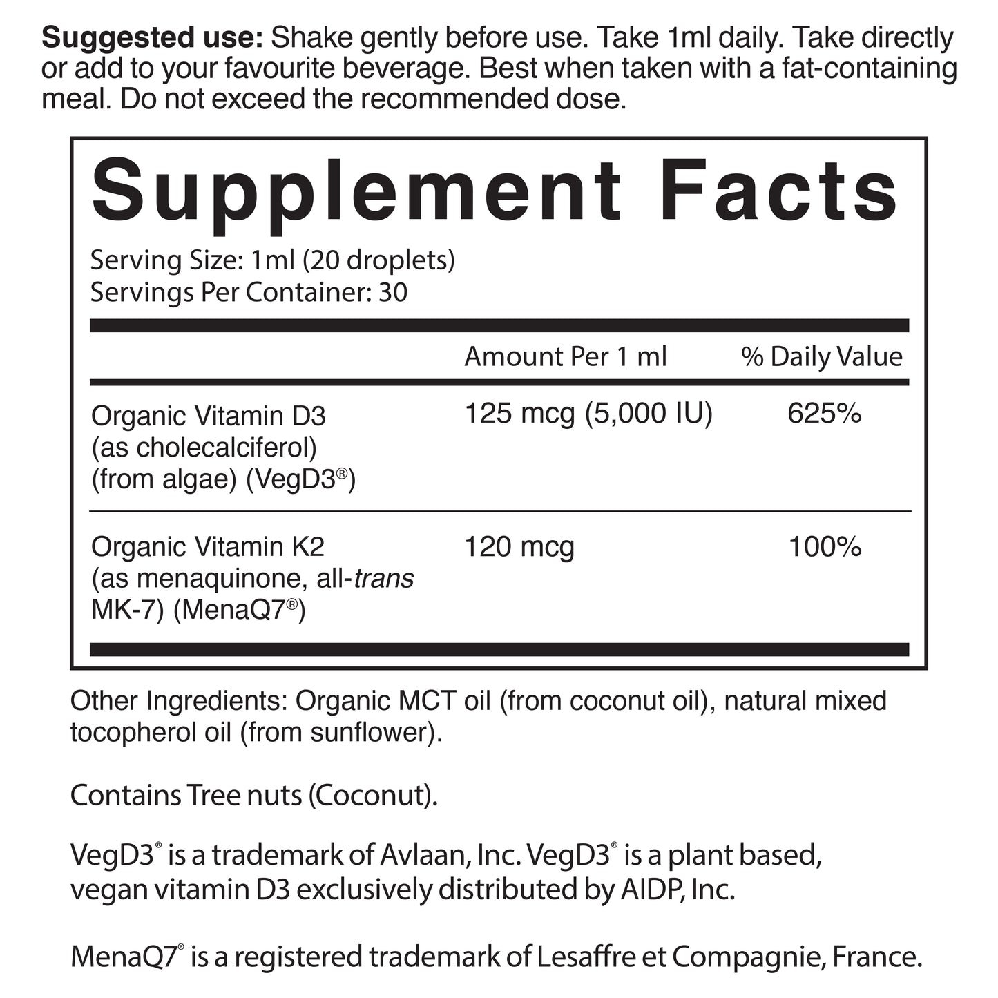 Organic Vitamin D3 + K2 Vegetarian Liquid Drops