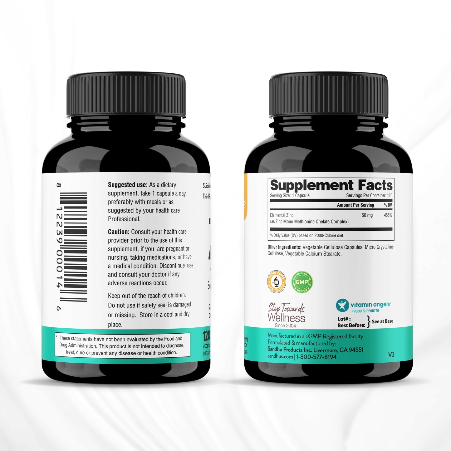 Two supplement bottles with labels showing 'Supplement Facts' and 'Instructions for Use'.