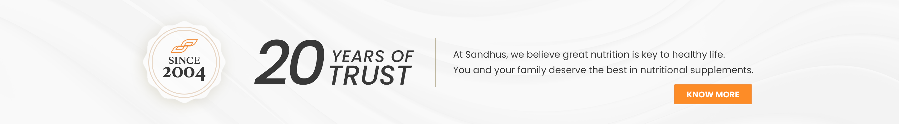 Sandhus Nutrition celebrates 20 years of trust, focusing on family wellness since 2004.