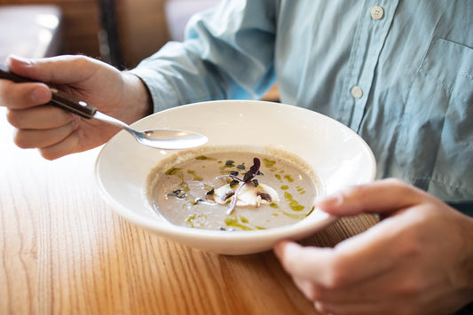 Creamy mushroom soup made with vitamin D rich mushrooms, perfect for warming winter comfort meals