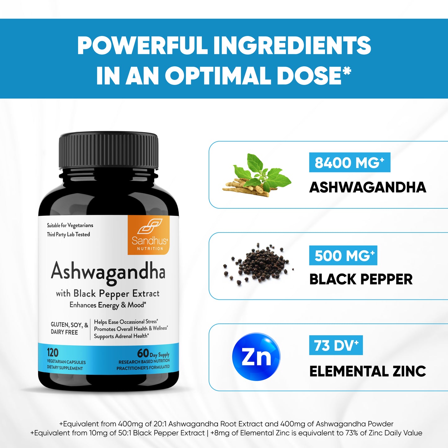 Ashwagandha with Black Pepper Extract Capsules 120 Ct