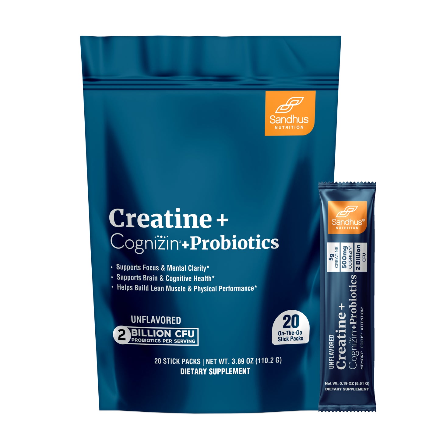 Creatine + Cognizin + Probiotics Stick Packs (20 Ct).