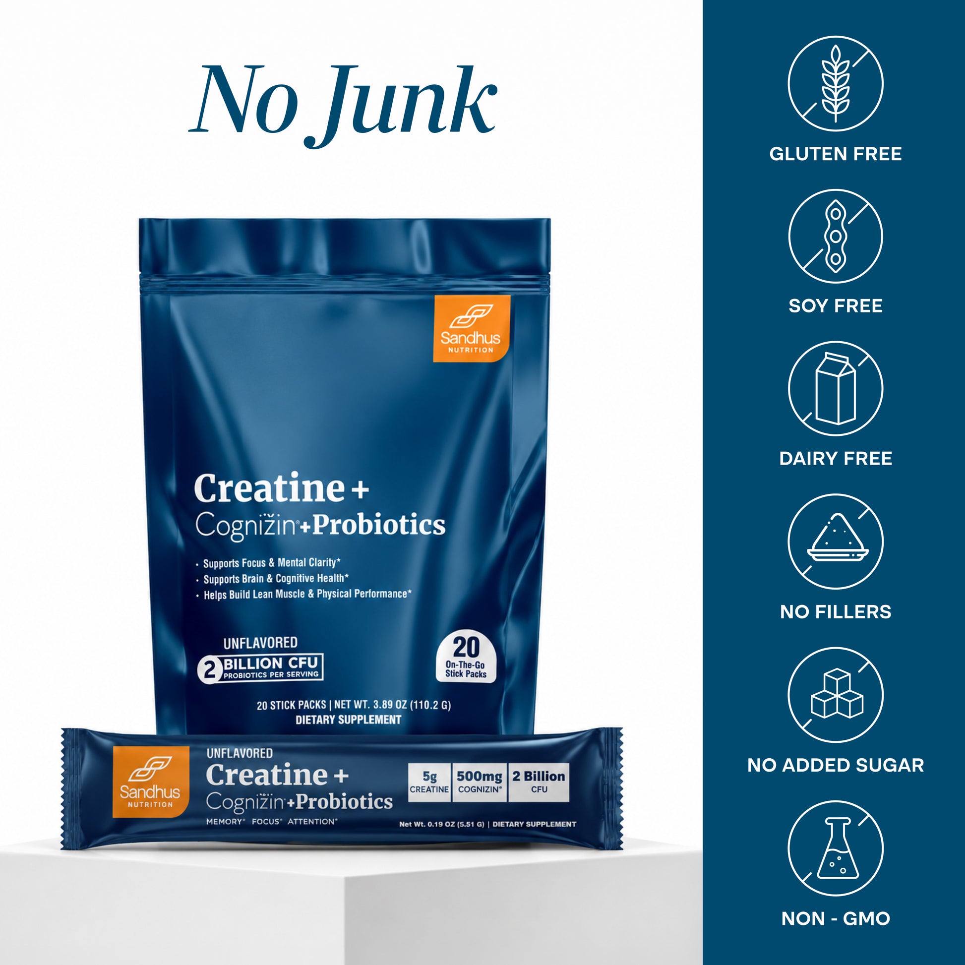 Creatine + Cognizin + Probiotics Stick Packs (20 Ct).
