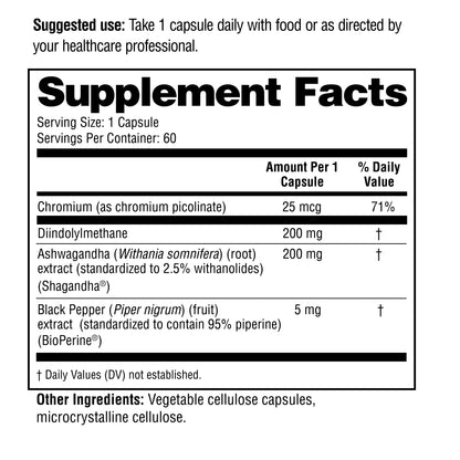 Supplement label with ingredient list and usage instructions on a white background