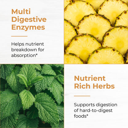 Sandhus Debloat with pineapple enzymes and nutrient-rich herbs to help digestion and absorption of hard-to-digest foods.