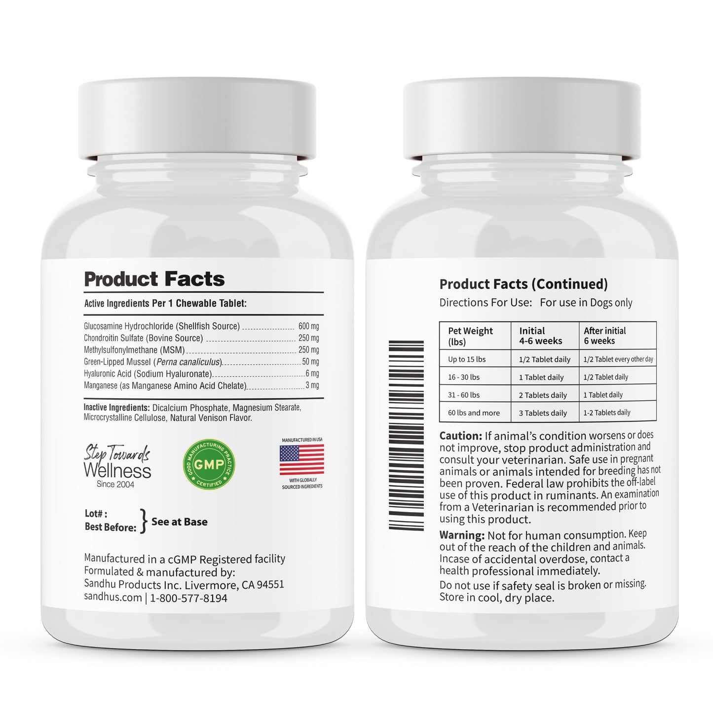 Two white supplement bottles with labels on a white background