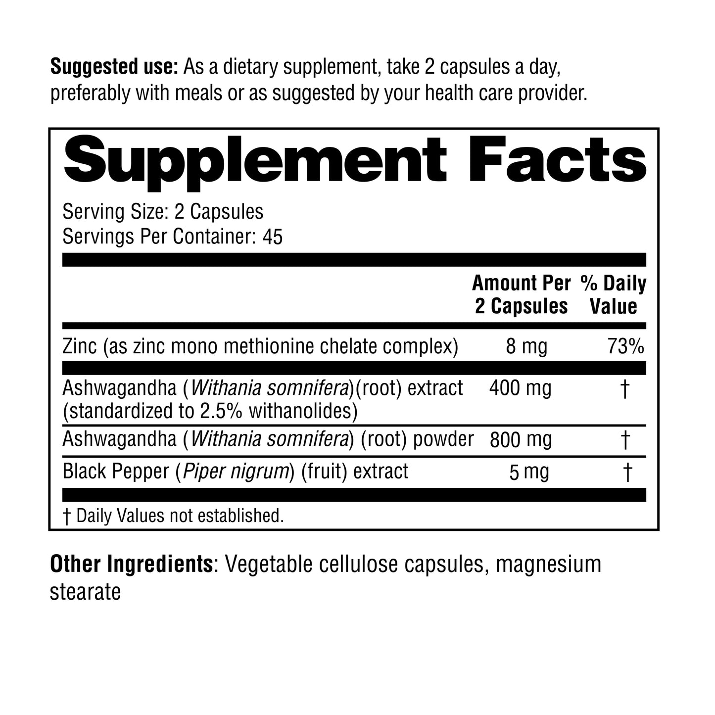Supplement facts label with detailed nutritional information on a white background