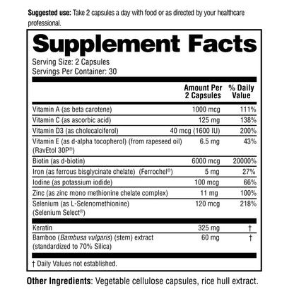 Supplement facts label with detailed nutritional information on a white background