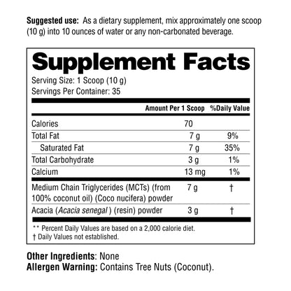Supplement facts label for a dietary supplement with nutritional information.