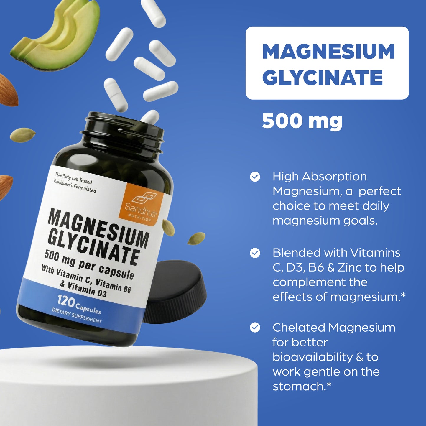 Magnesium Glycinate 500 mg Capsules – 120 Ct