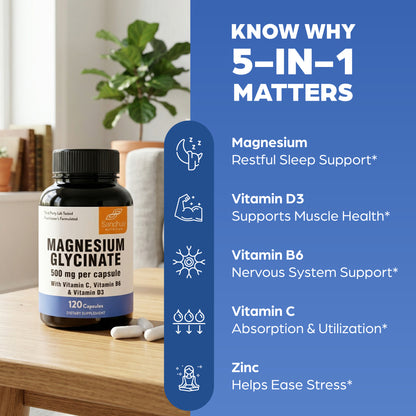Magnesium Glycinate 500 mg Capsules – 120 Ct