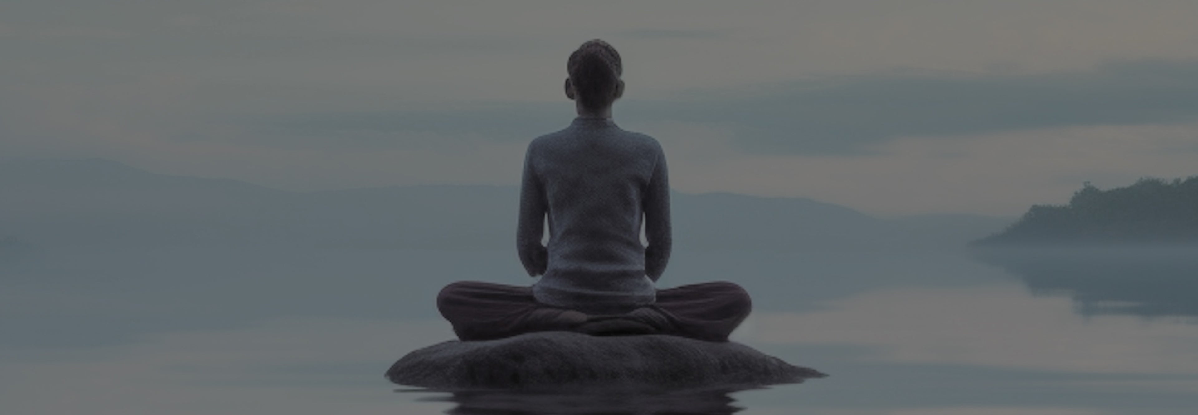 Person meditating on a rock in a serene landscape with a blurred background
