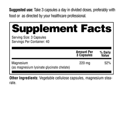 Supplement label with magnesium content and usage instructions on a white background