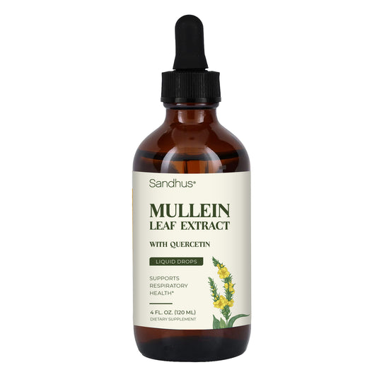 Bottle of Sandhus Mullein Leaf Extract with Quercetin on a white background