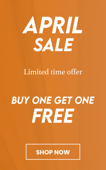 April sale advertisement with 'Buy one get one free' offer on an orange background