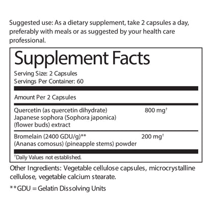 Quercetin with Bromelain - Vegetarian Capsules 120 Ct