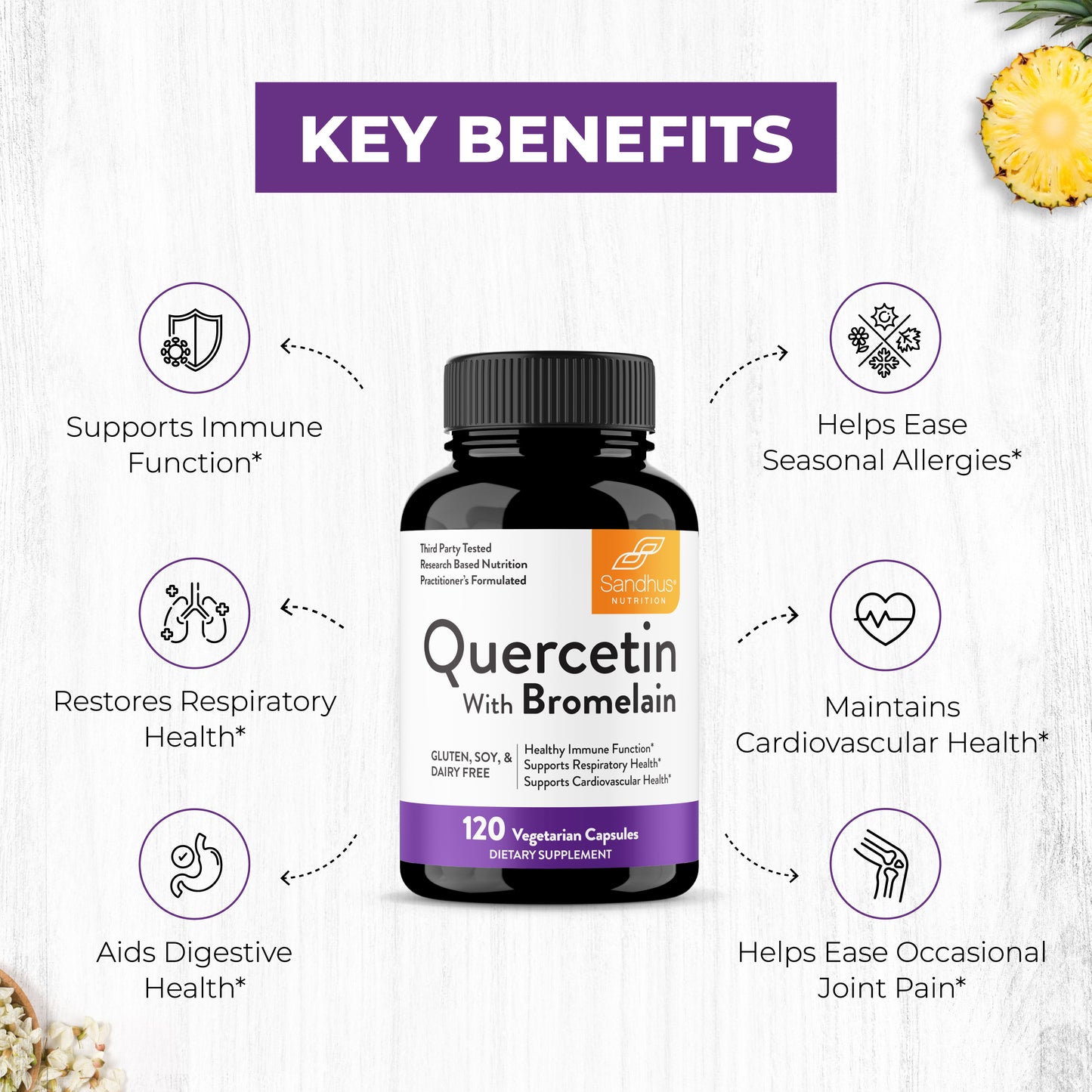 Quercetin with Bromelain - Vegetarian Capsules 120 Ct