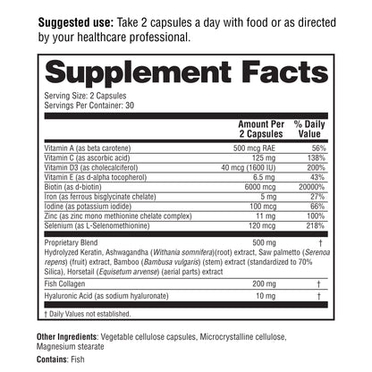 Supplement facts label with detailed nutritional information on a white background