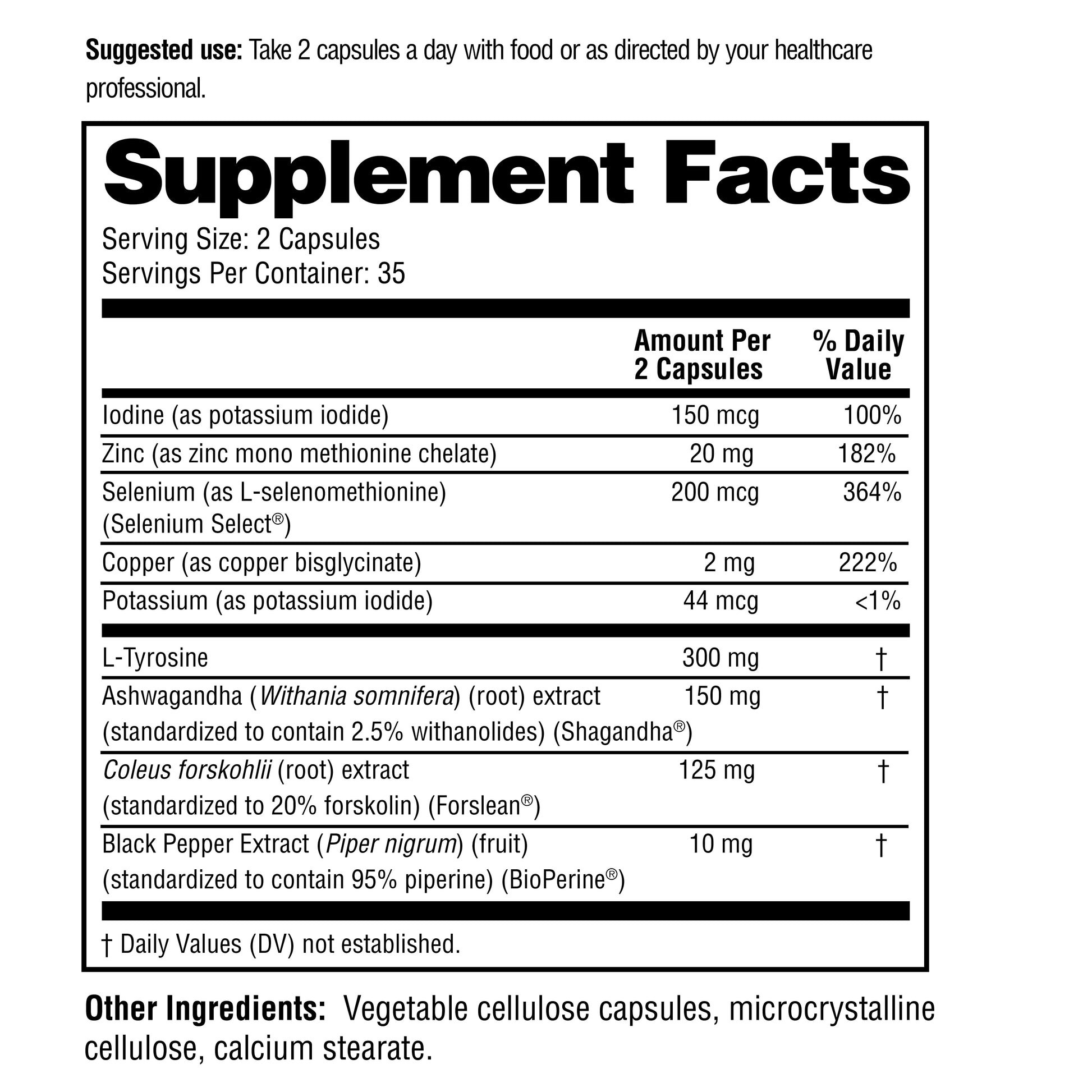 Supplement label with detailed nutritional information and suggested use.