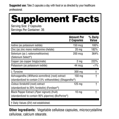 Supplement label with detailed nutritional information and suggested use.