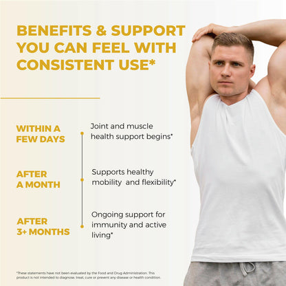 Fit man stretching arm; turmeric curcumin supports joint health, mobility, immunity, and active living with consistent use.
