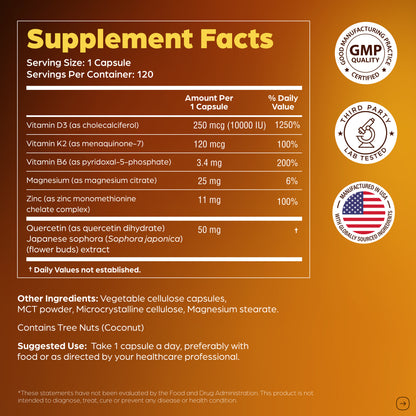 Supplement facts label with various vitamins and minerals on a brown background