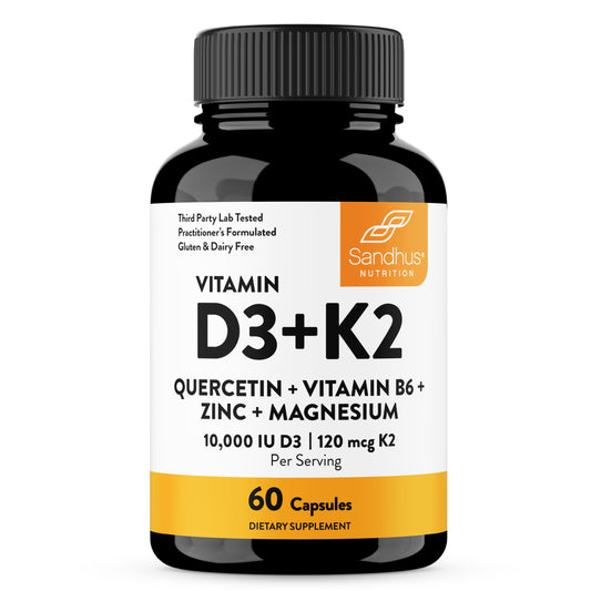 Vitamin D3+K2 Supplement with Quercetin - 10000 IU D3, 120 mcg K2 - 60 Ct