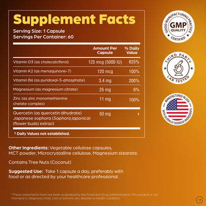Supplement facts label with various vitamins and minerals on a brown background